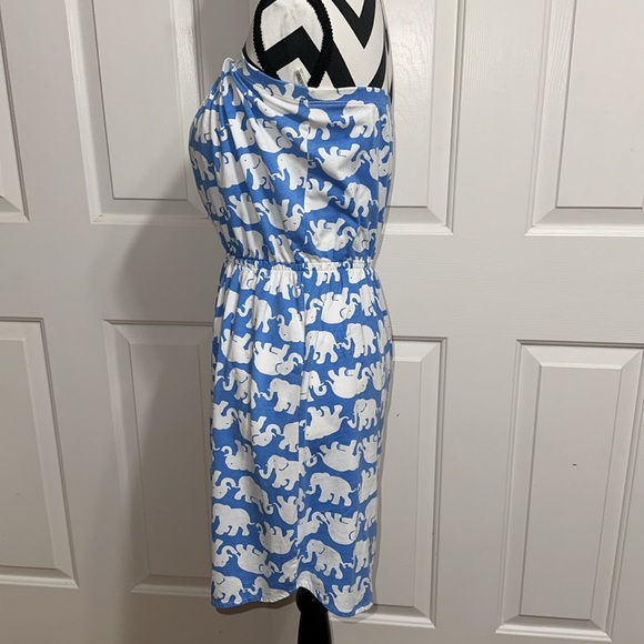 LILLY PULITZER Blue and White Elephant Print Strapless Dress - Picture 2 of 5